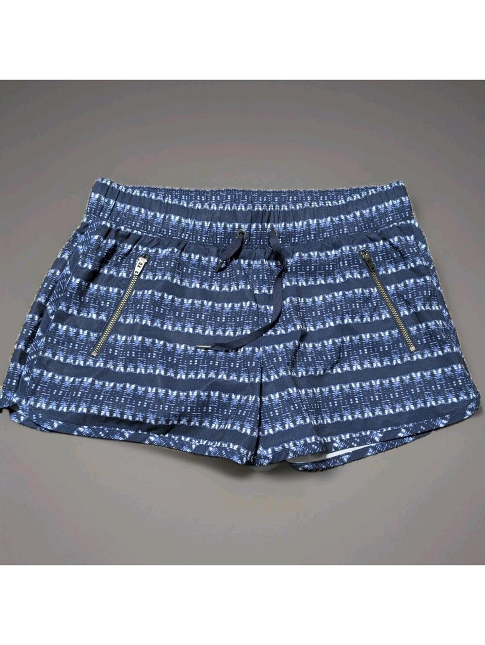 Athleta Blue & White Stripe Ikat Sway Shorts Drawstring Elastic Waist Geometric